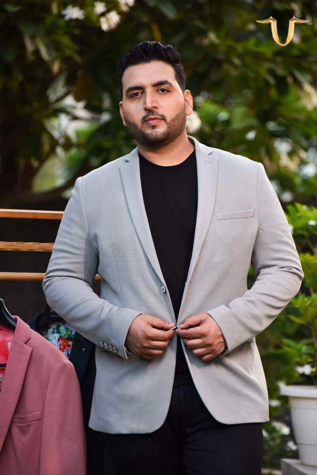 Plus Size of Grey Stretchable Knitted Blazer
