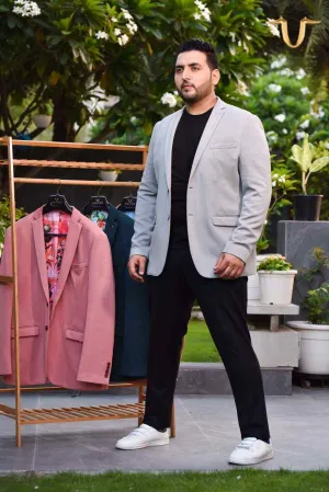 Plus Size of Grey Stretchable Knitted Blazer