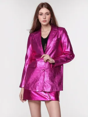 Plush Glow Leather Blazer for Women