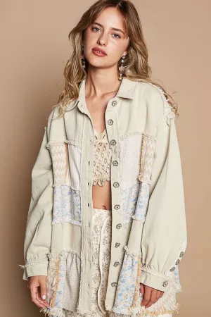 POL Raw Hem Patchwork Dropped Shoulder Jacket