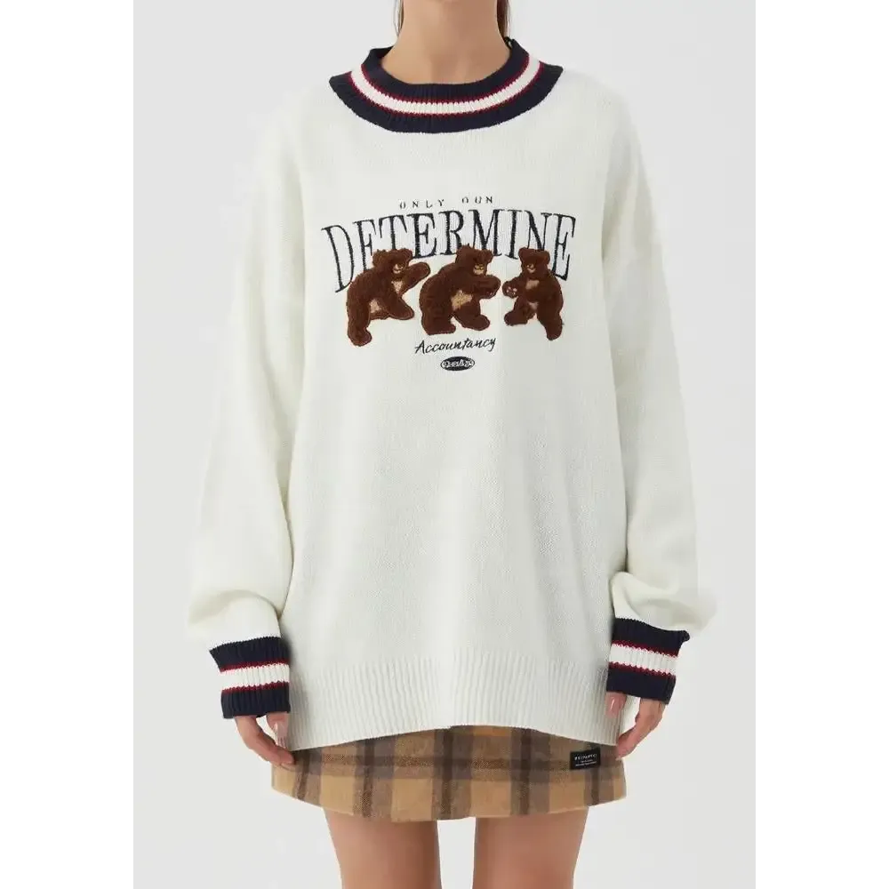 Pull Vintage à Broderie Ours - Sweater Tricoté Y2K Unisexe