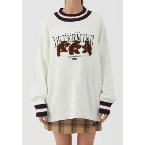 Pull Vintage à Broderie Ours - Sweater Tricoté Y2K Unisexe