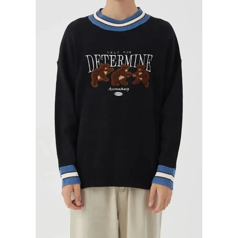 Pull Vintage à Broderie Ours - Sweater Tricoté Y2K Unisexe