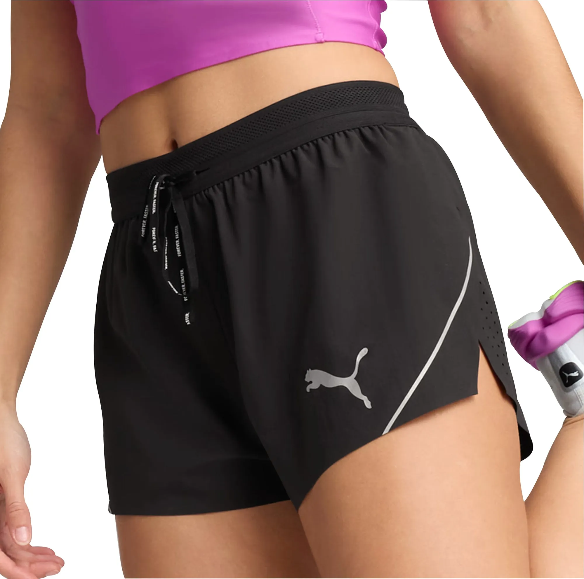 Puma Raceday UltraWeave 3 Inch Womens Split Running Shorts - Black