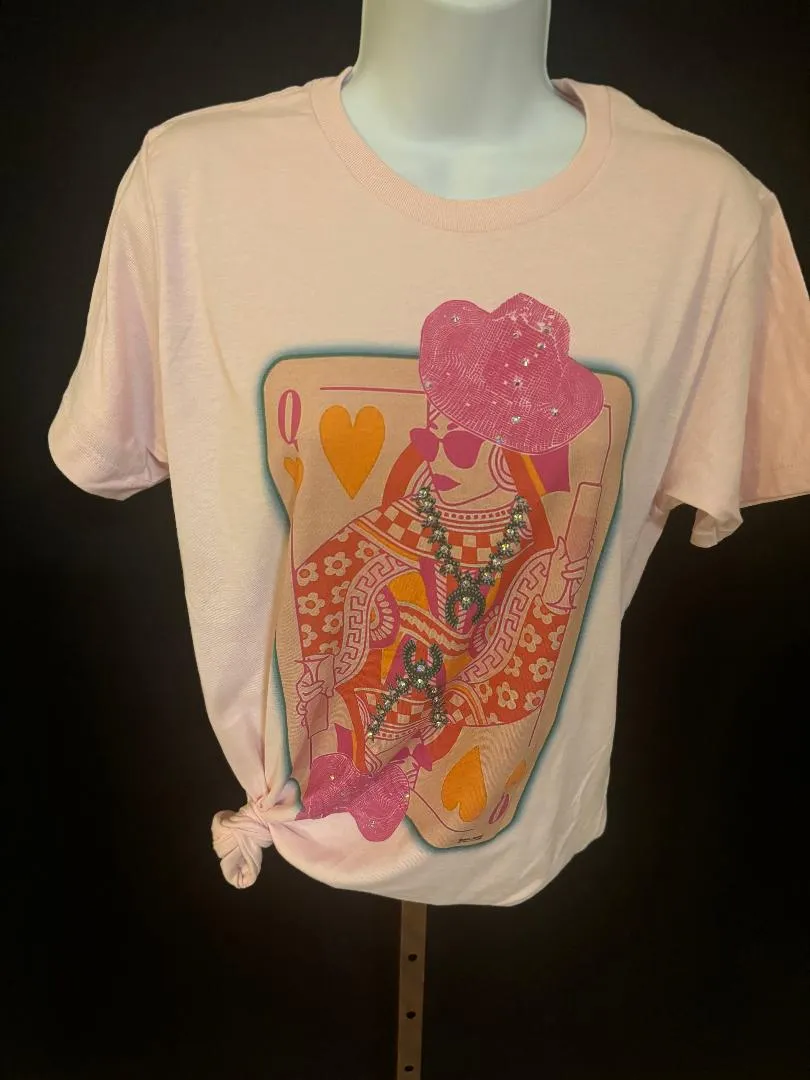 Queen of Hearts Pink TShirt with rhinestones