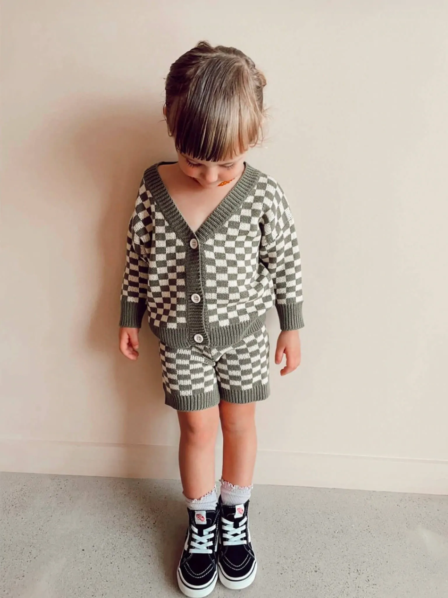 Quincy Checkerboard Knit Set - Moss/Milk