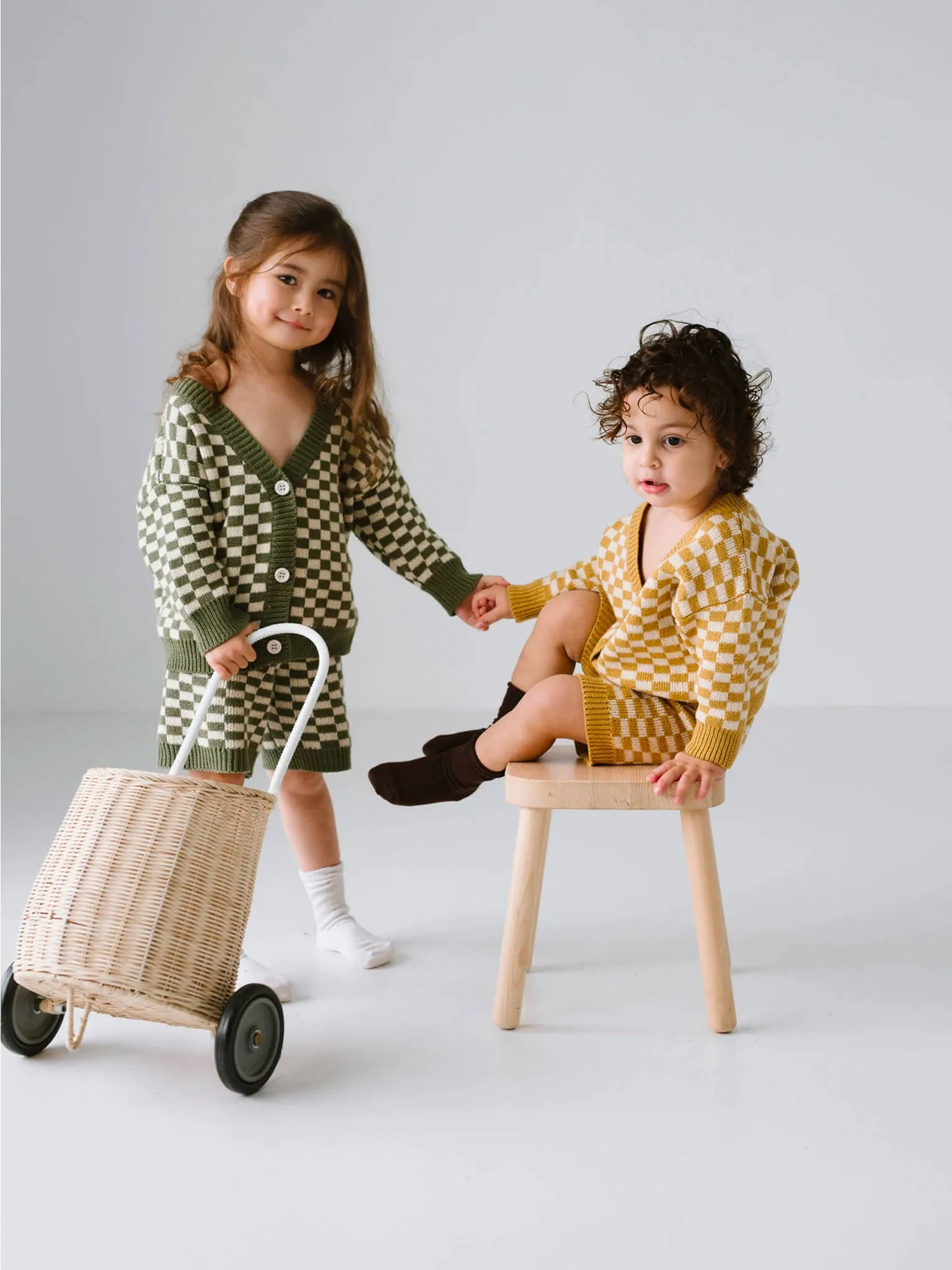 Quincy Checkerboard Knit Set - Moss/Milk