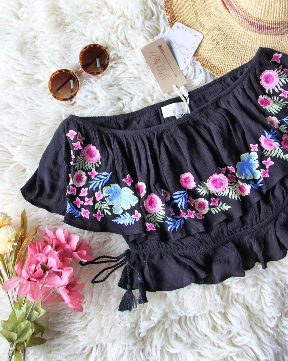 RahiCali Boho Tropics Top in Black
