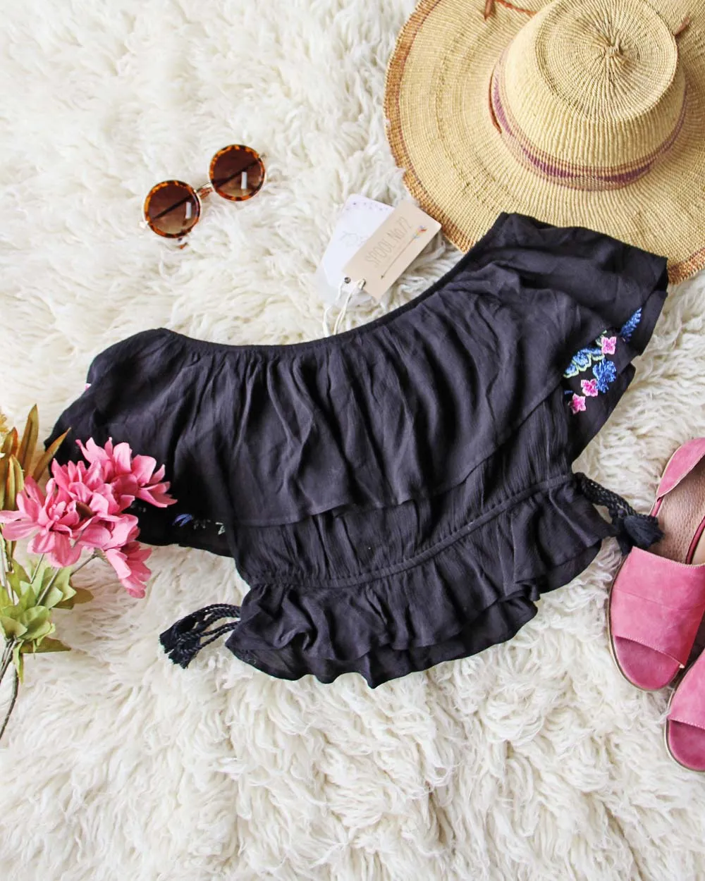 RahiCali Boho Tropics Top in Black