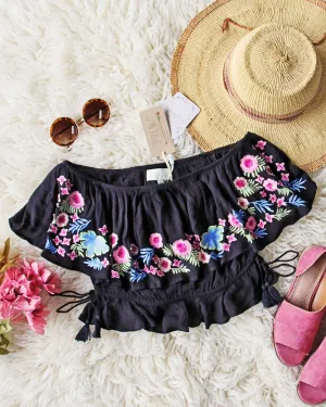 RahiCali Boho Tropics Top in Black