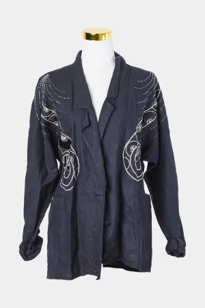 RANIER Black Beaded Linen Blazer