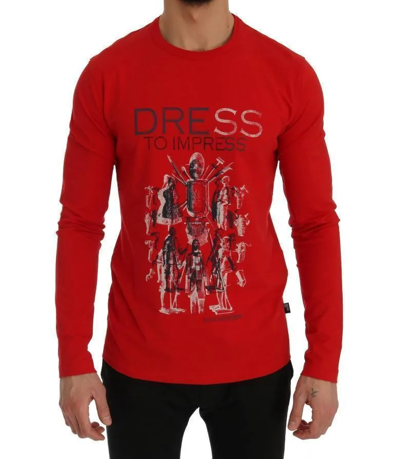 Red Motive Print Cotton Stretch T-Shirt