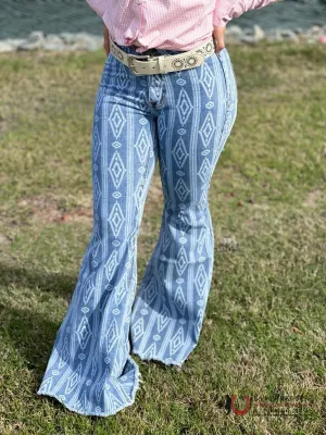 ROCK&ROLL Light Blue Aztec Flare Jeans