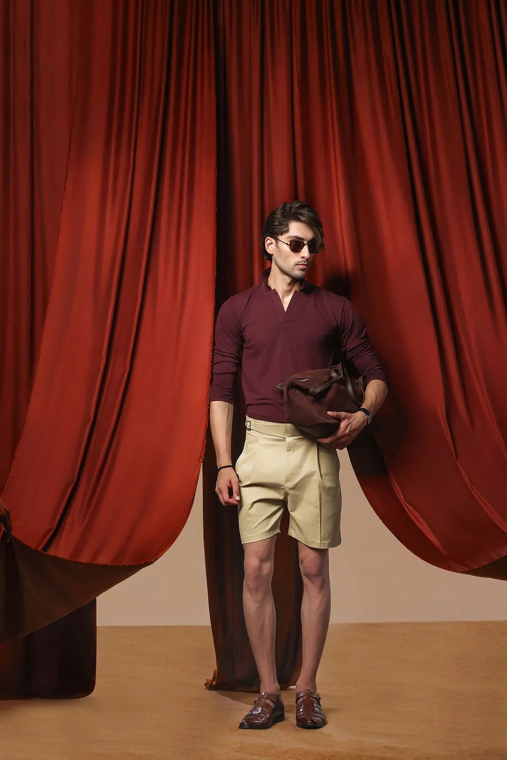 Sand Gurkha Chino Pleated Shorts
