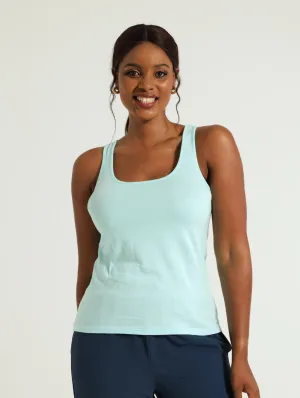 Scoop Neck Stretch Tank Top - Aqua
