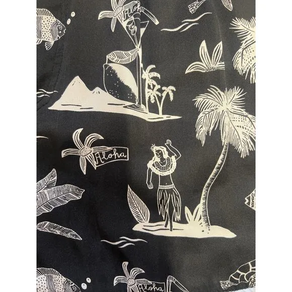 Scotch &amp; Soda Sz XS Black White Surf Beach Palm Tree Printed High Waist Shorts