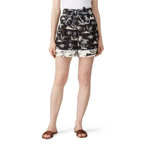 Scotch &amp; Soda Sz XS Black White Surf Beach Palm Tree Printed High Waist Shorts