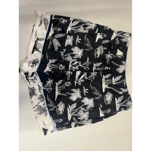 Scotch &amp; Soda Sz XS Black White Surf Beach Palm Tree Printed High Waist Shorts