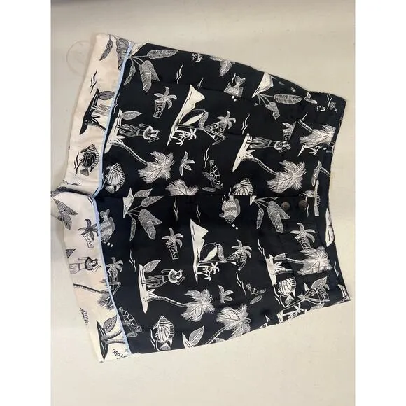 Scotch &amp; Soda Sz XS Black White Surf Beach Palm Tree Printed High Waist Shorts