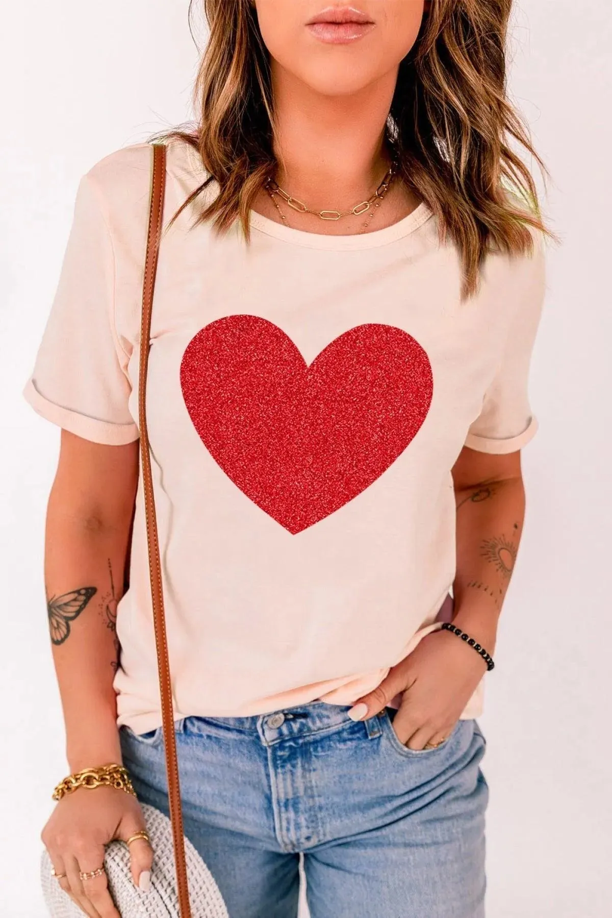 Sequin Heart Graphic T-Shirt Ladies