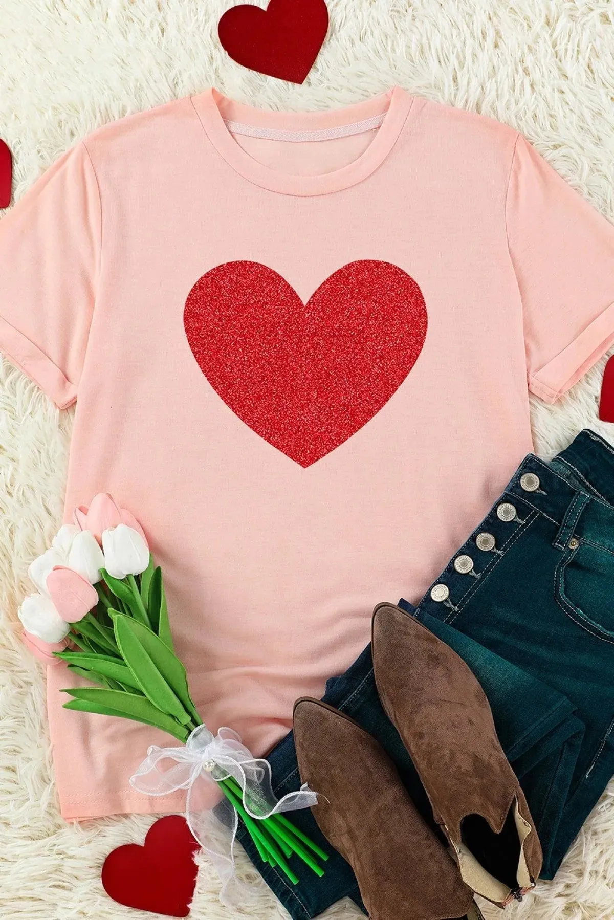 Sequin Heart Graphic T-Shirt Ladies