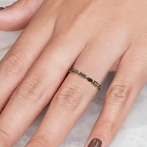 Shambala Art Deco Wedding Ring with Round & Baguette Cut Natural Black Diamonds