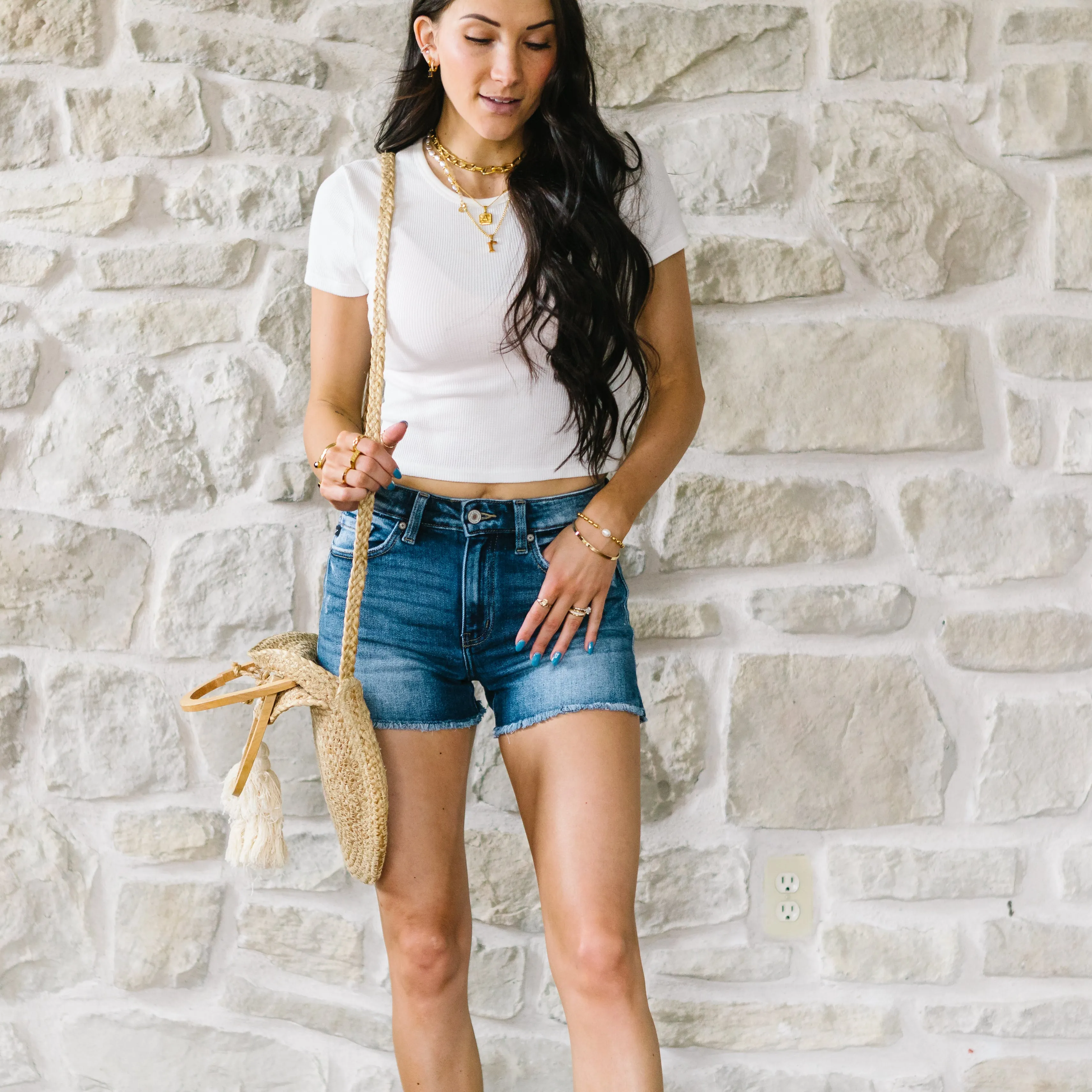 Shannon Mid Rise Side Split Denim Short // Dark Wash
