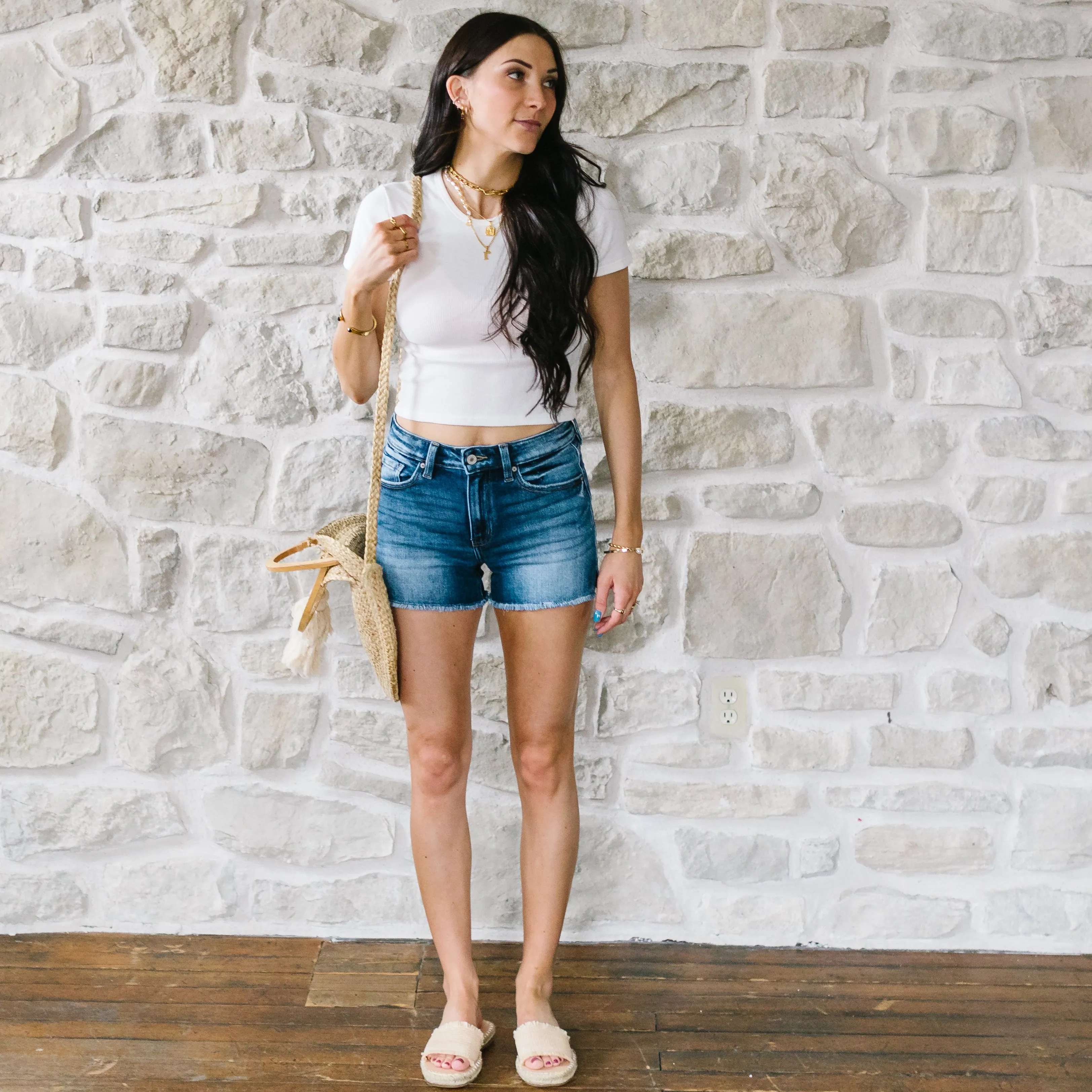 Shannon Mid Rise Side Split Denim Short // Dark Wash