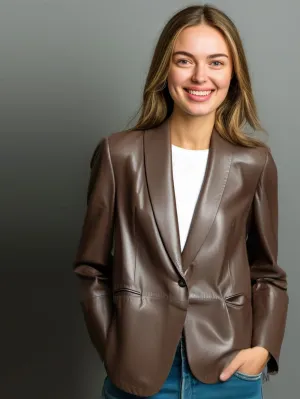 Shawl Collar Opulence Leather Blazer for Women