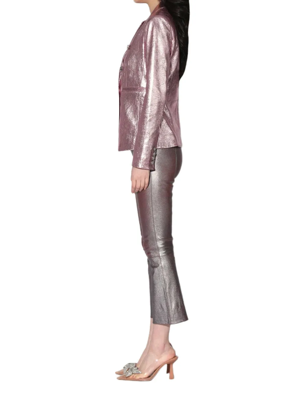 Shimmer Luxe Leather Blazer for Women