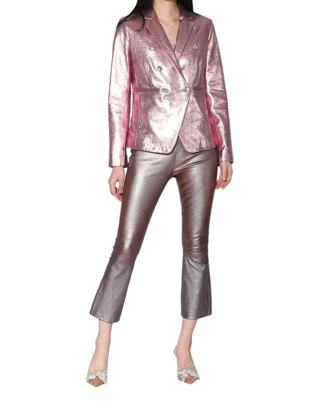 Shimmer Luxe Leather Blazer for Women