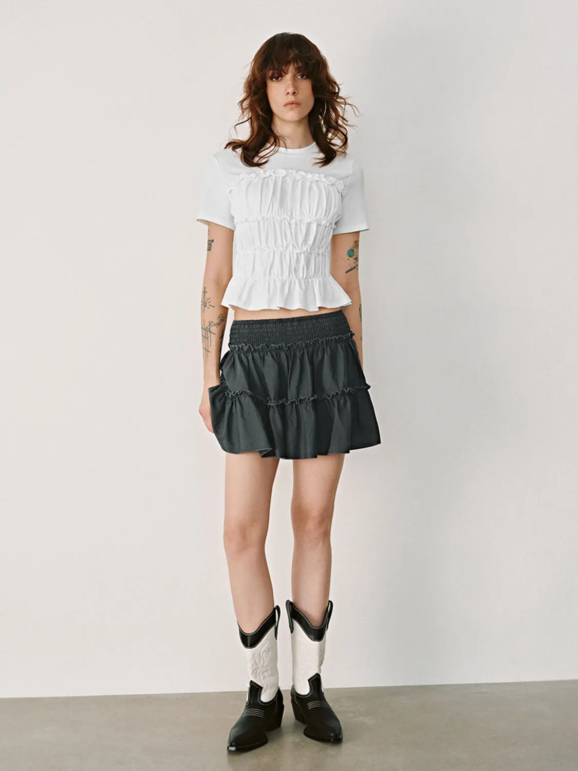 Shirred Corset Waist T-Shirts