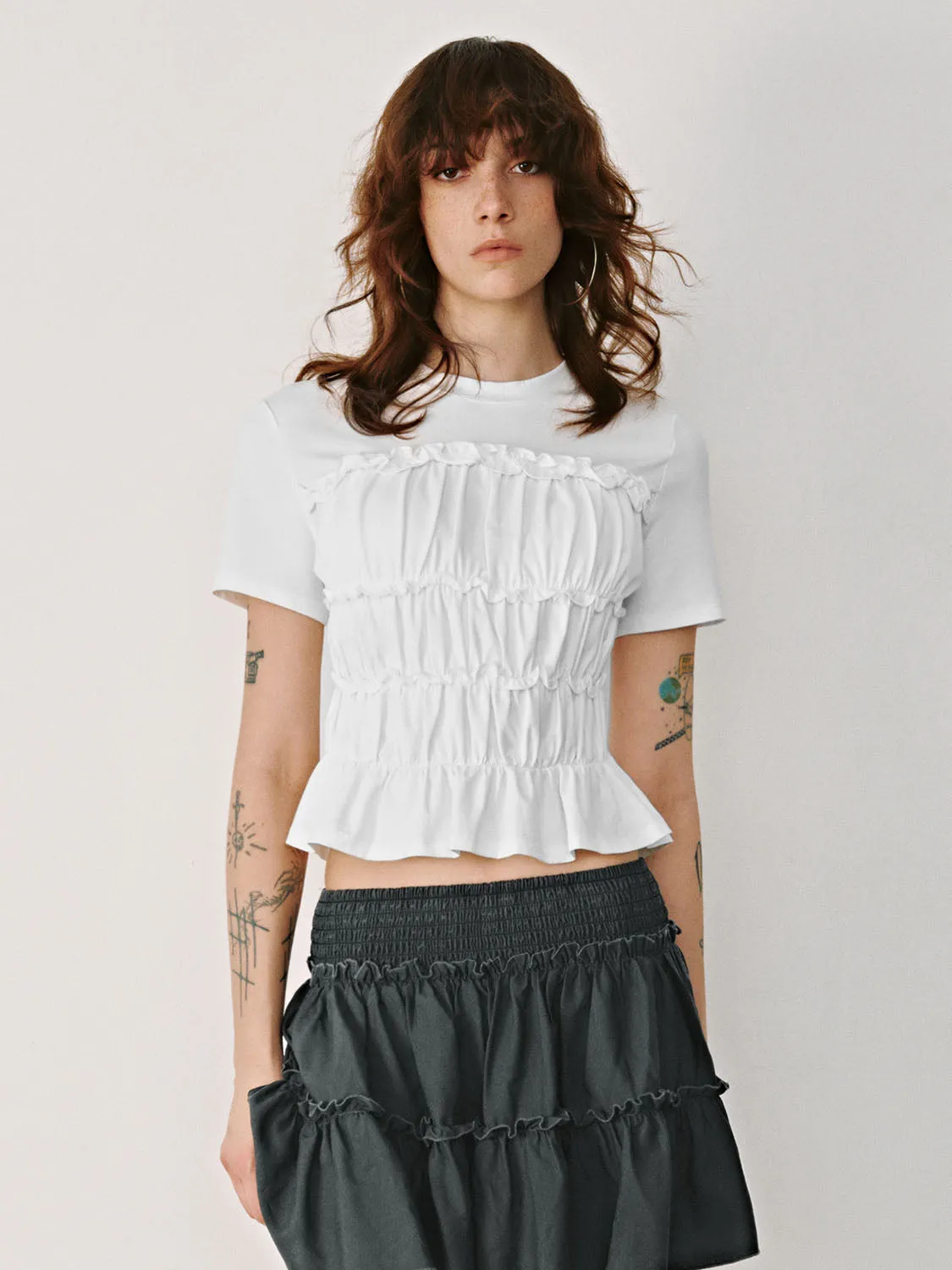 Shirred Corset Waist T-Shirts