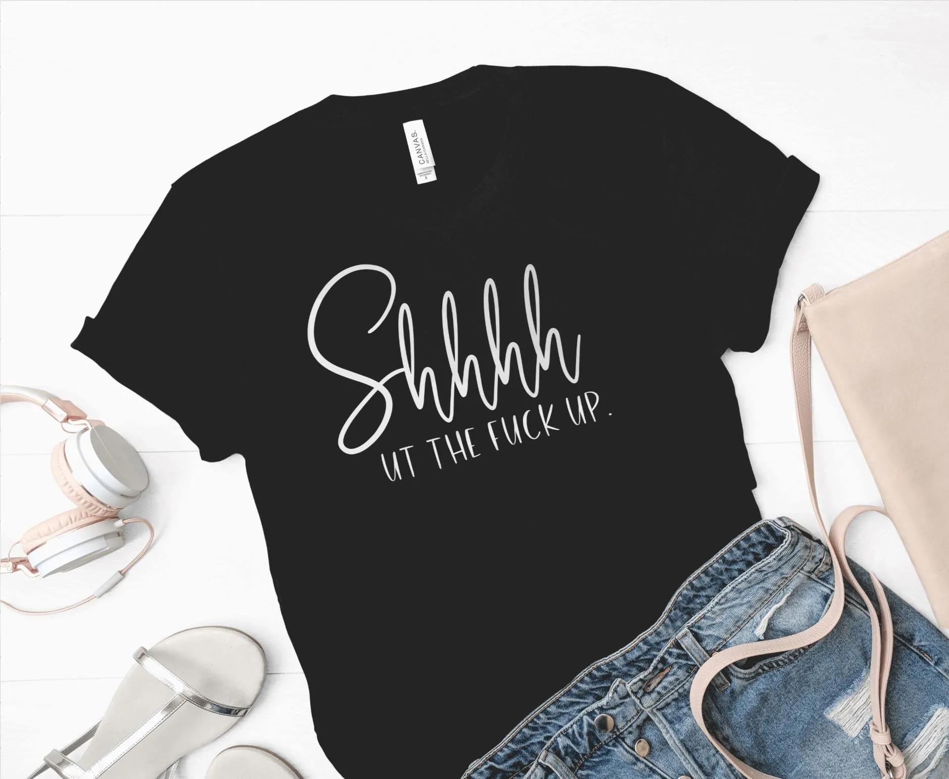 Shut the f**k up Foil (Bella   Canvas) T-Shirt