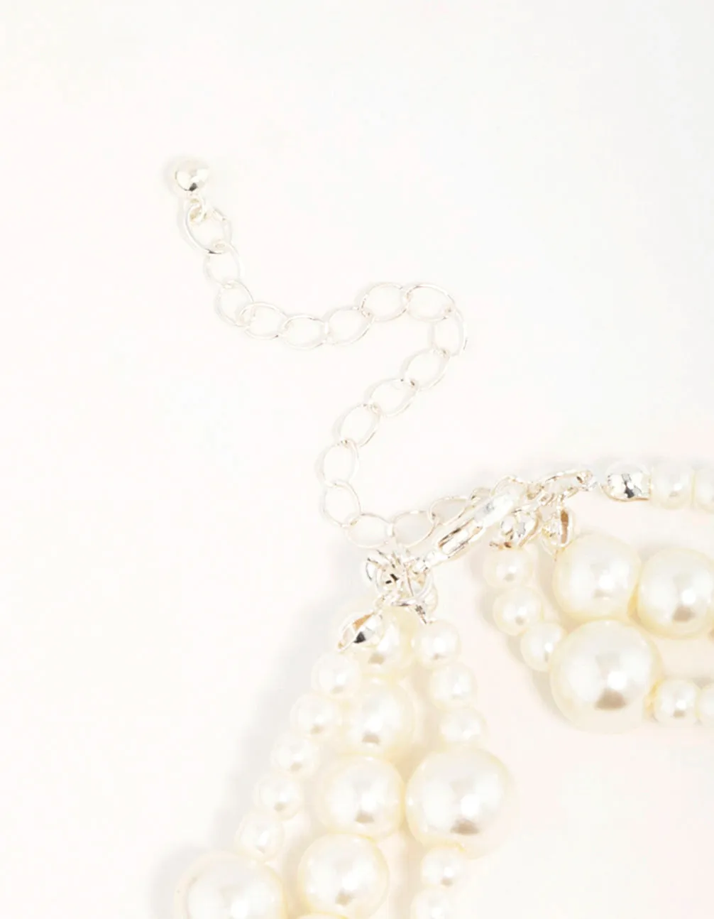 Silver Pearl Layered Necklace & Earrings Set