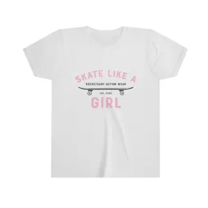 Skate Like A Girl Youth Short Sleeve White Tee - Backside Print