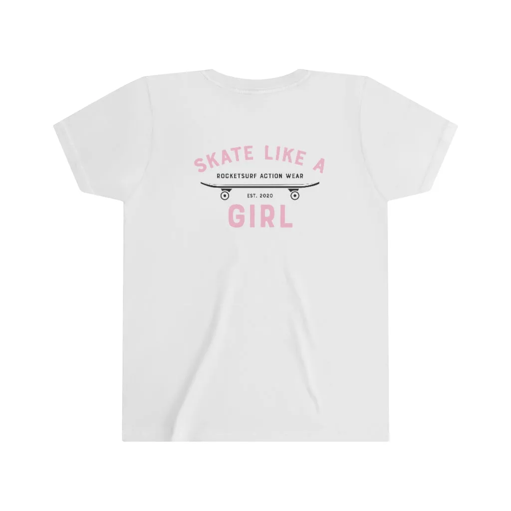 Skate Like A Girl Youth Short Sleeve White Tee - Backside Print