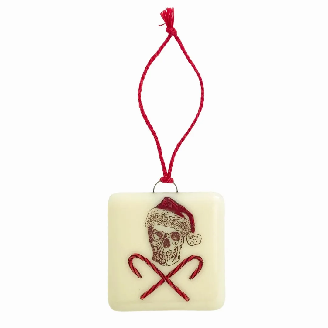 Skull with Santa Hat and Candy Cane Crossbones Ornament