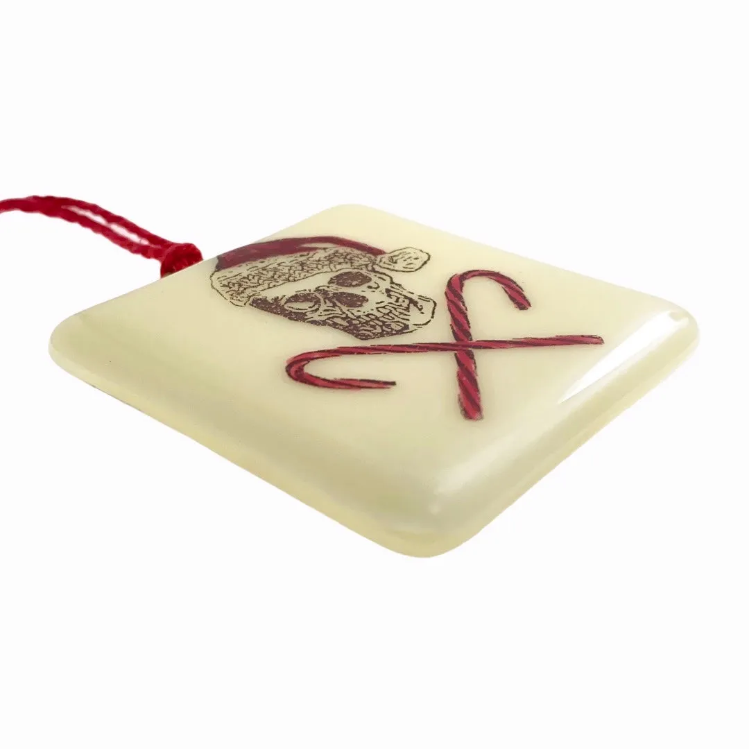 Skull with Santa Hat and Candy Cane Crossbones Ornament