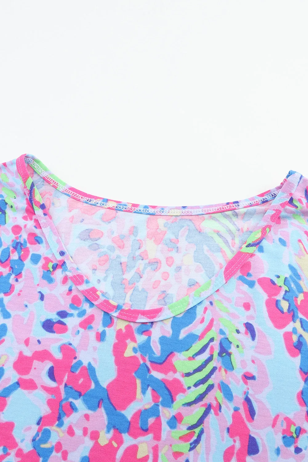 Sky Blue Floral Long Sleeve Top and Drawstring Shorts Set