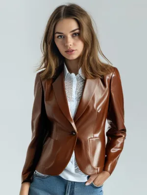 Sleek Sophistication Leather Blazer for Women