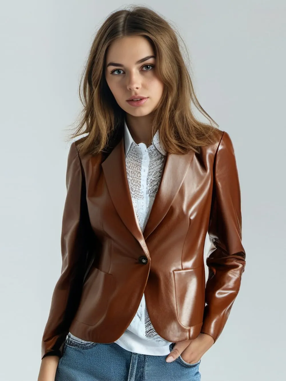 Sleek Sophistication Leather Blazer for Women