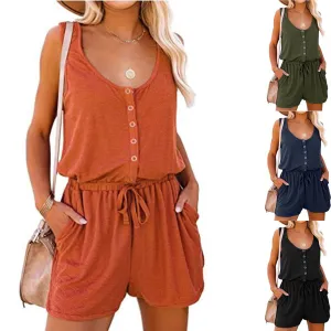 Sleeveless Button Down Shorts Set