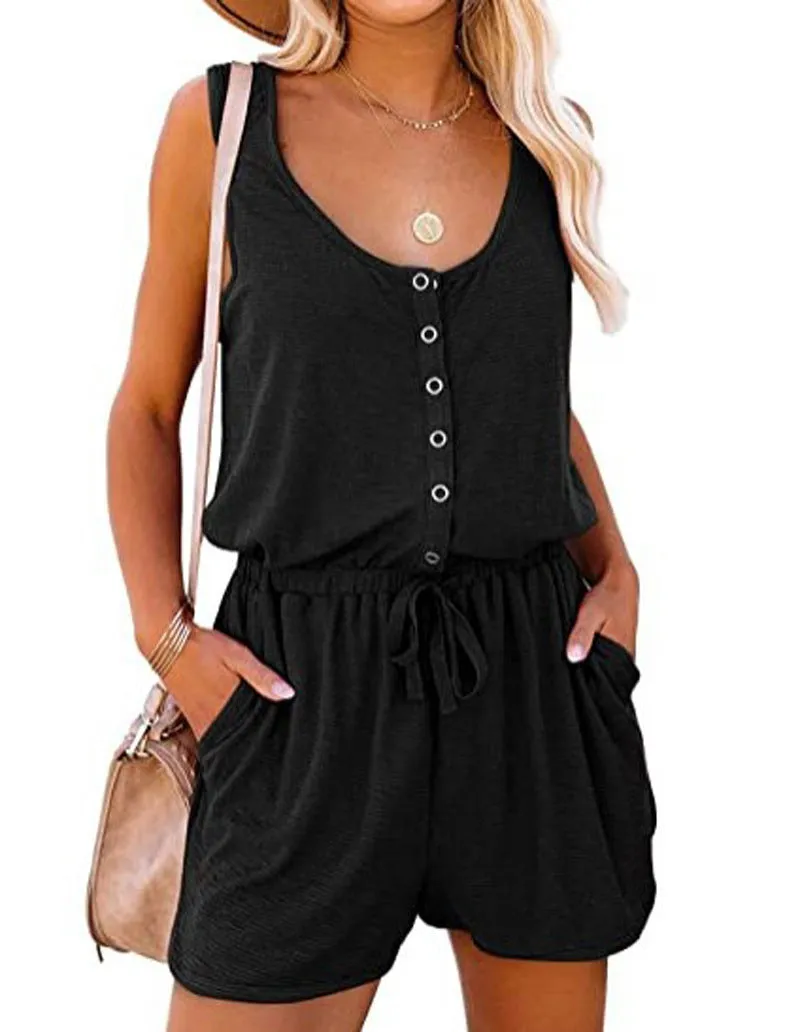 Sleeveless Button Down Shorts Set