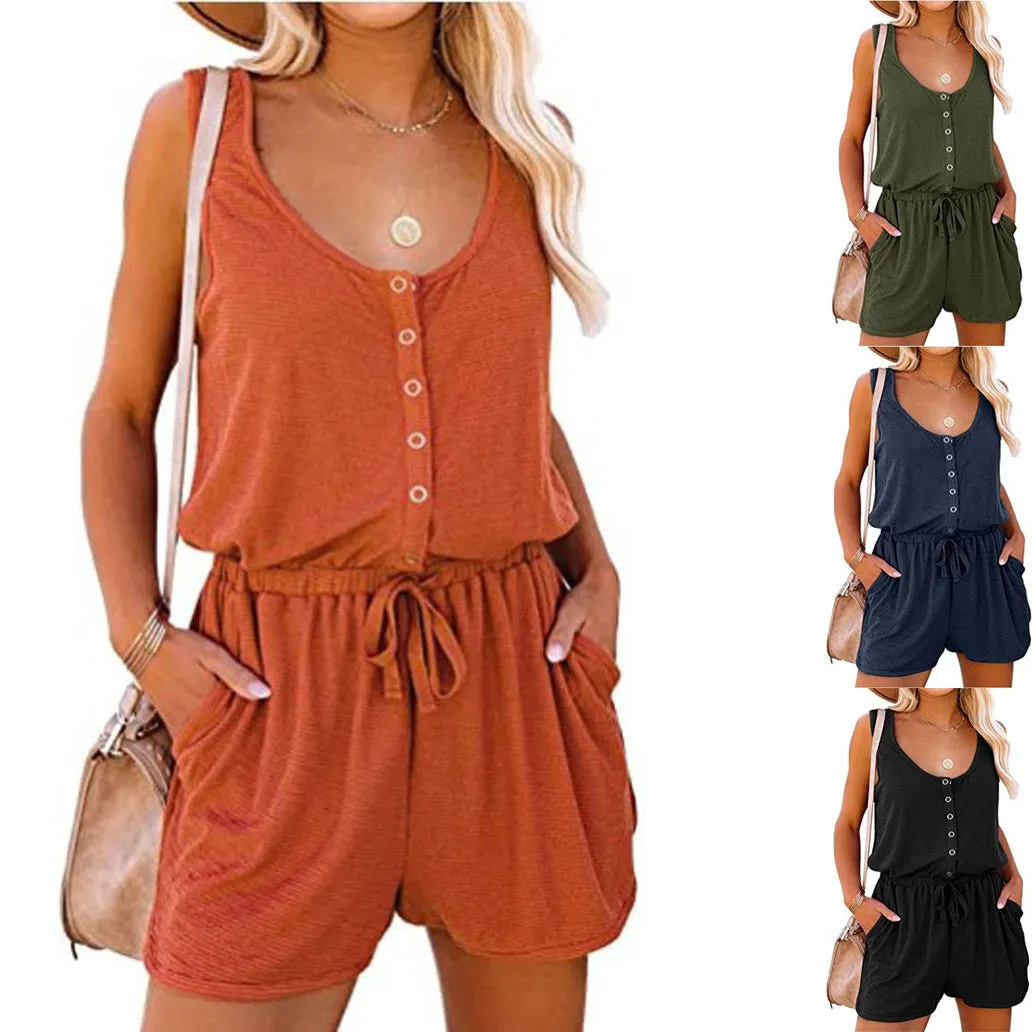 Sleeveless Button Down Shorts Set
