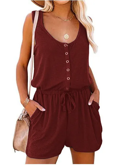 Sleeveless Button Down Shorts Set