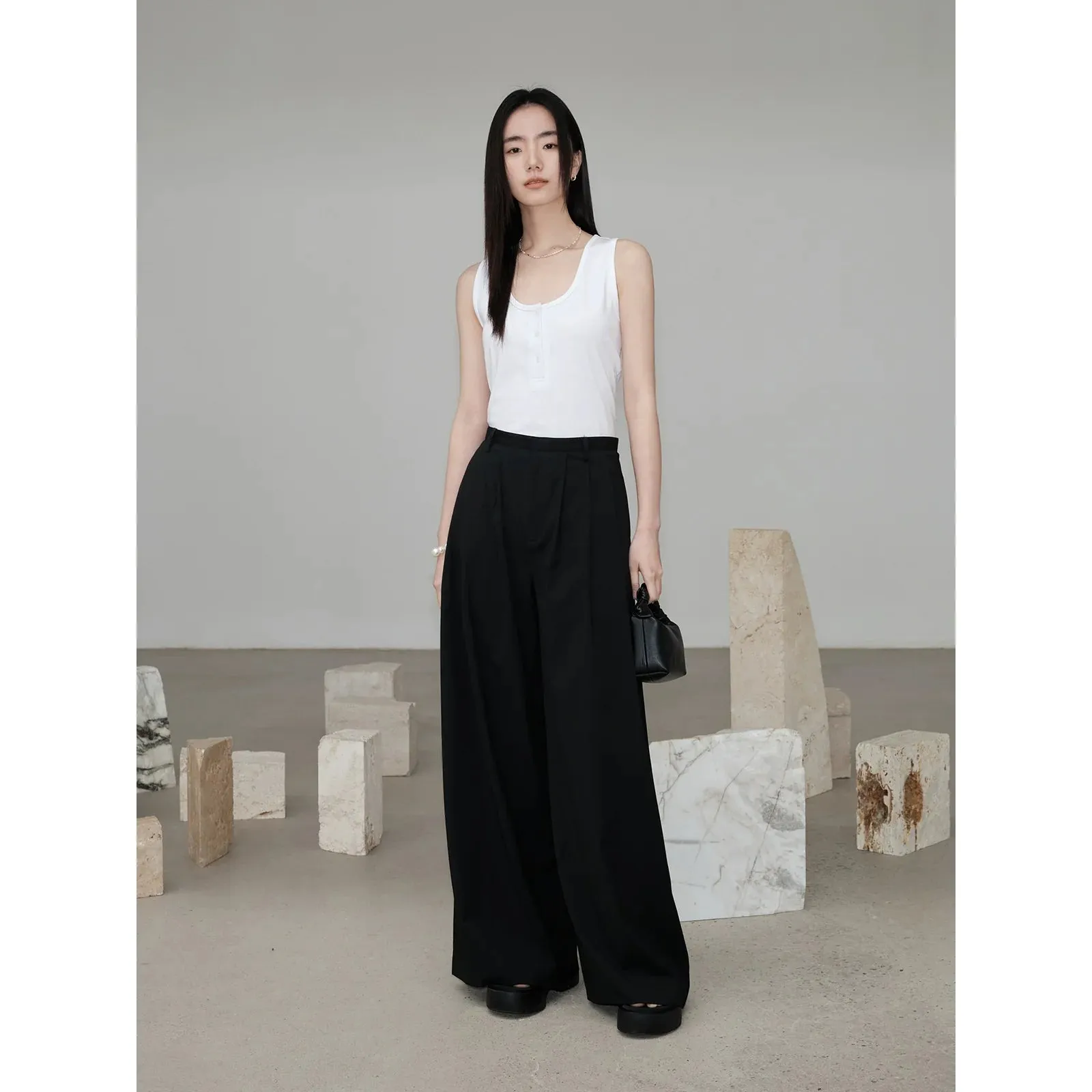 Sleeveless Vest and Pleated Wide-Leg Trousers Set