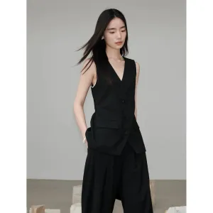 Sleeveless Vest and Pleated Wide-Leg Trousers Set