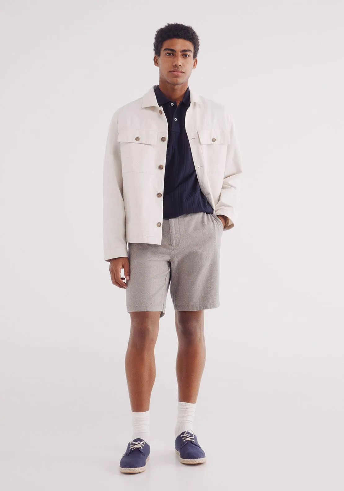 Slim Fit Colored Structured Bermuda Shorts - Sand