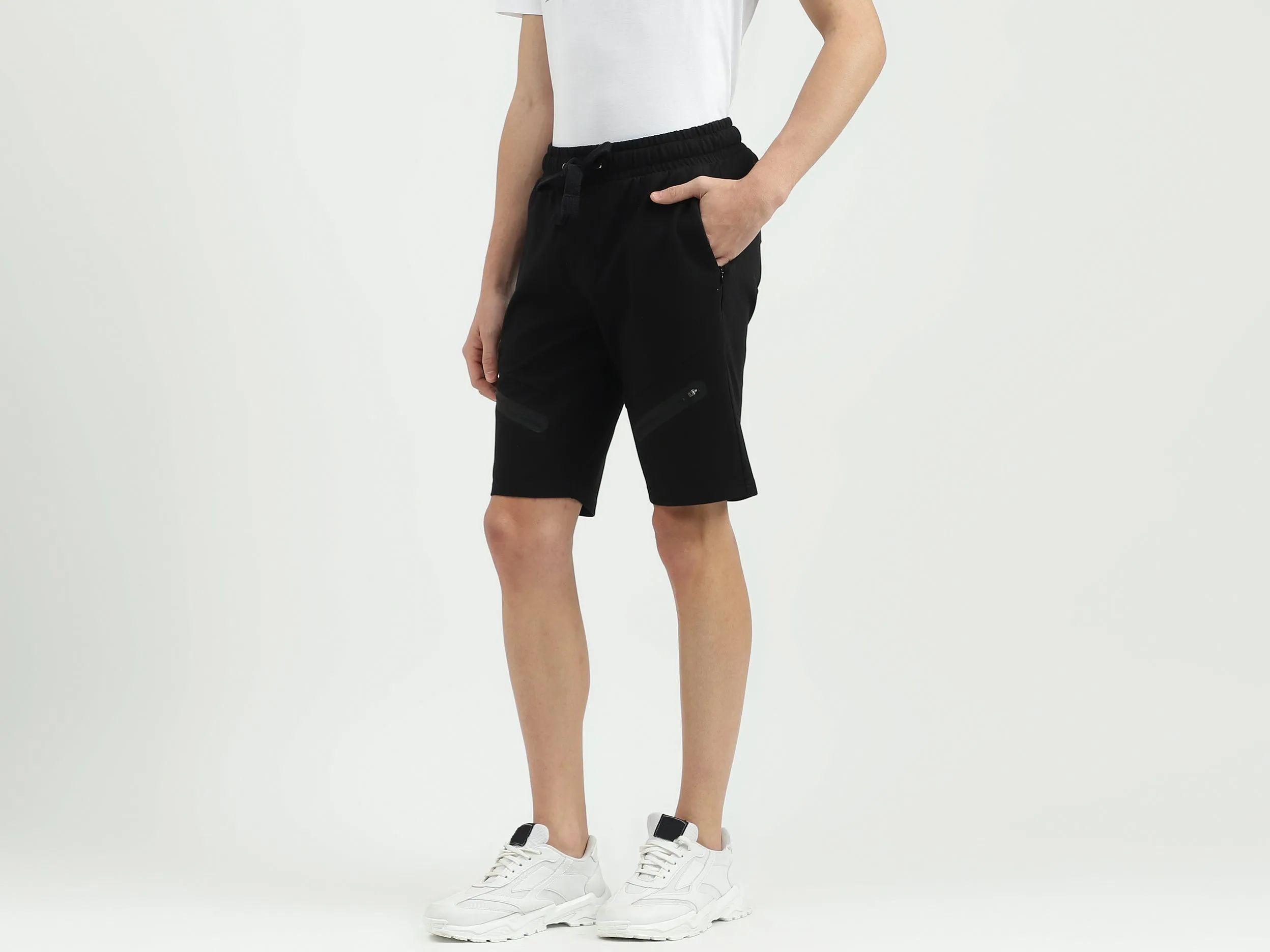 Solid Regular Fit Mid Waist Shorts